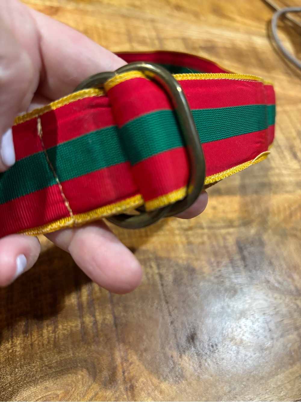 Red & Green Striped Women's Fabric Belt with Gold Trim